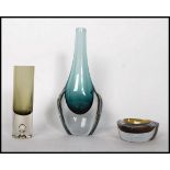 A collection of three pieces or retro 20th century pieces of studio art glass to include an