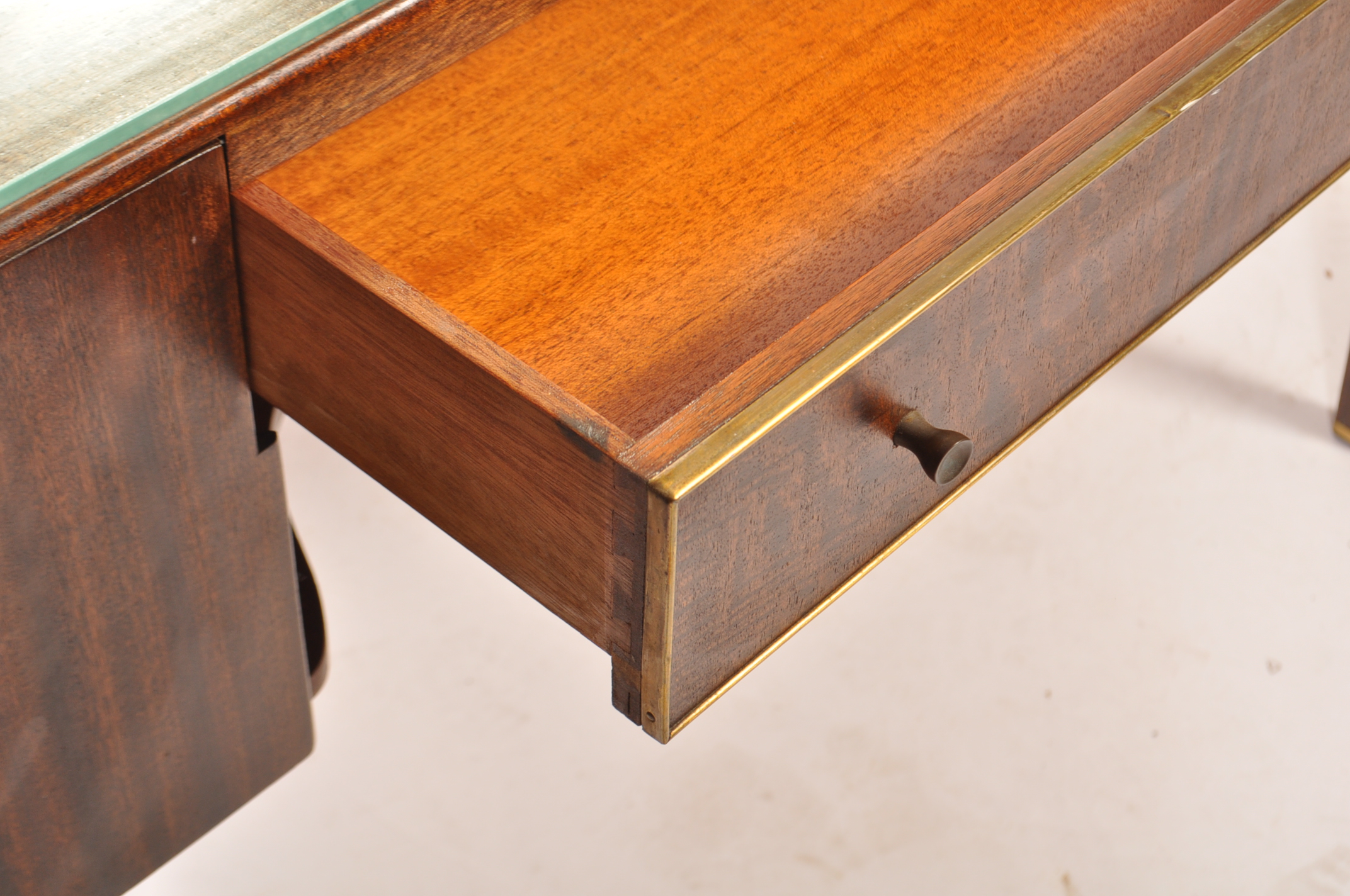 A 1970's teak wood space age dressing table being raised on tapering squared legs with a series of - Image 5 of 6
