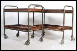 An excellent pair of mid century Industrial tubular metal engineers work trolley's. Each trolley