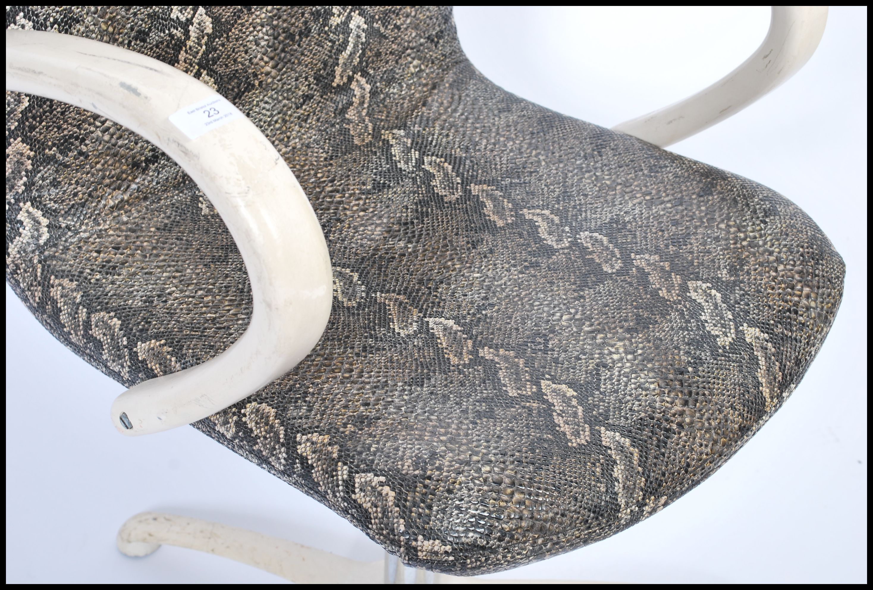An unusual snakeskin upholstered 1970's office swivel chair having been removed from a Parisian - Image 3 of 5