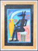 Nell Nile - Local Artist. A large chalkand pastel painting of the Egyptian God Anubis seated on a