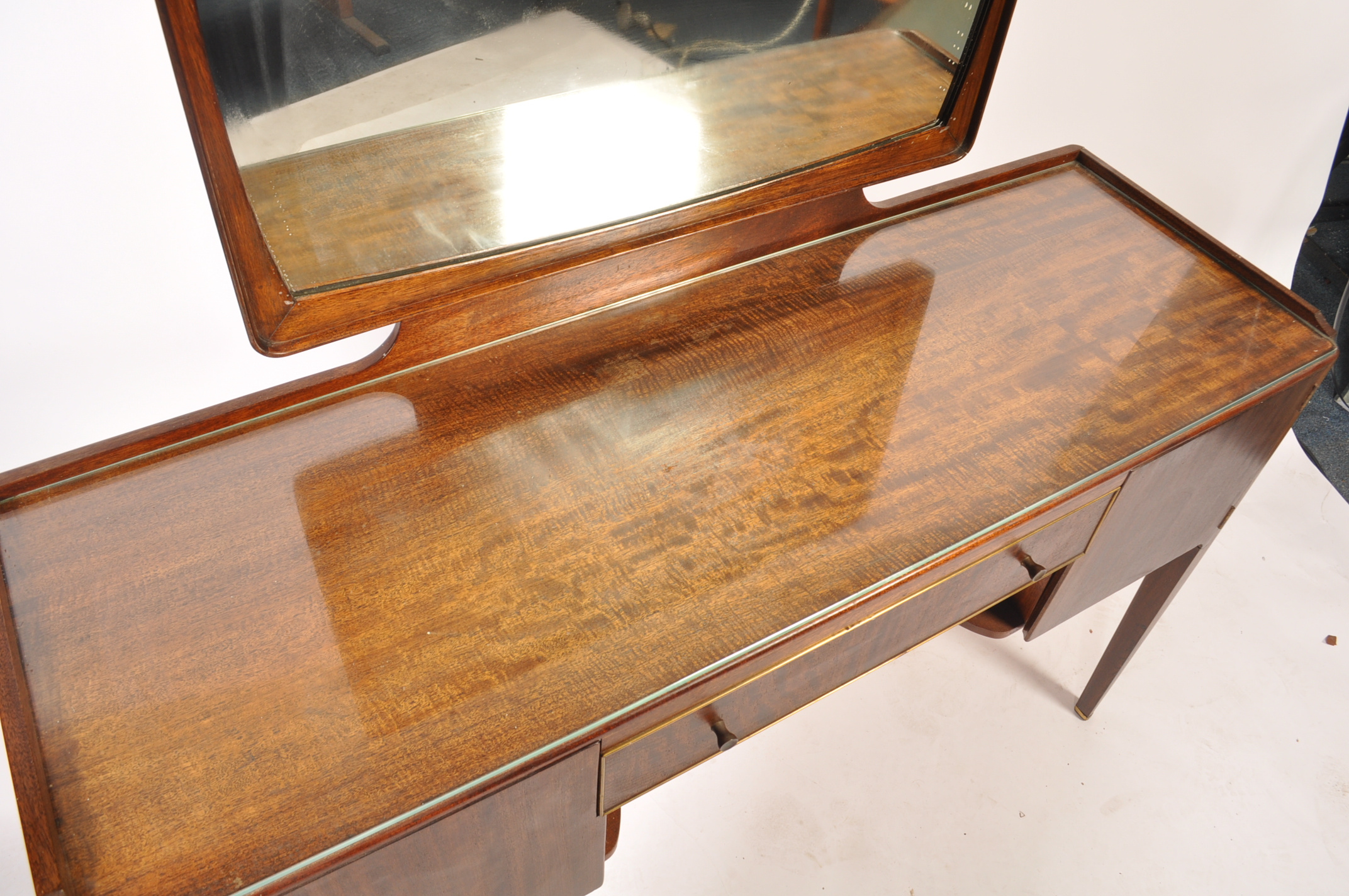 A 1970's teak wood space age dressing table being raised on tapering squared legs with a series of - Image 3 of 6