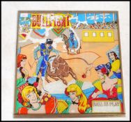 A vintage retro 20th century American pinball glass panel for Bally Bullfight circa 1965 featuring