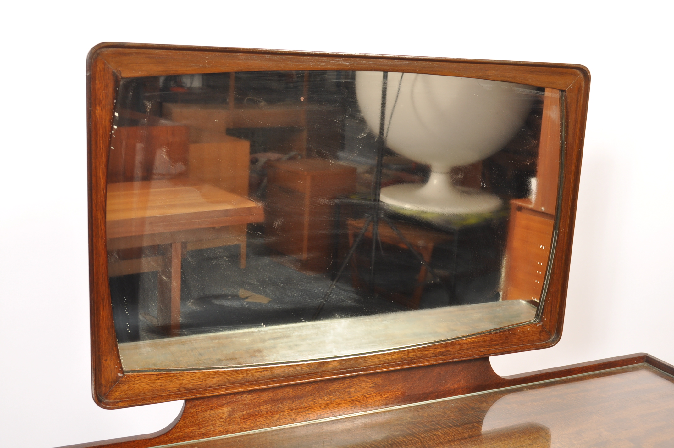 A 1970's teak wood space age dressing table being raised on tapering squared legs with a series of - Image 4 of 6