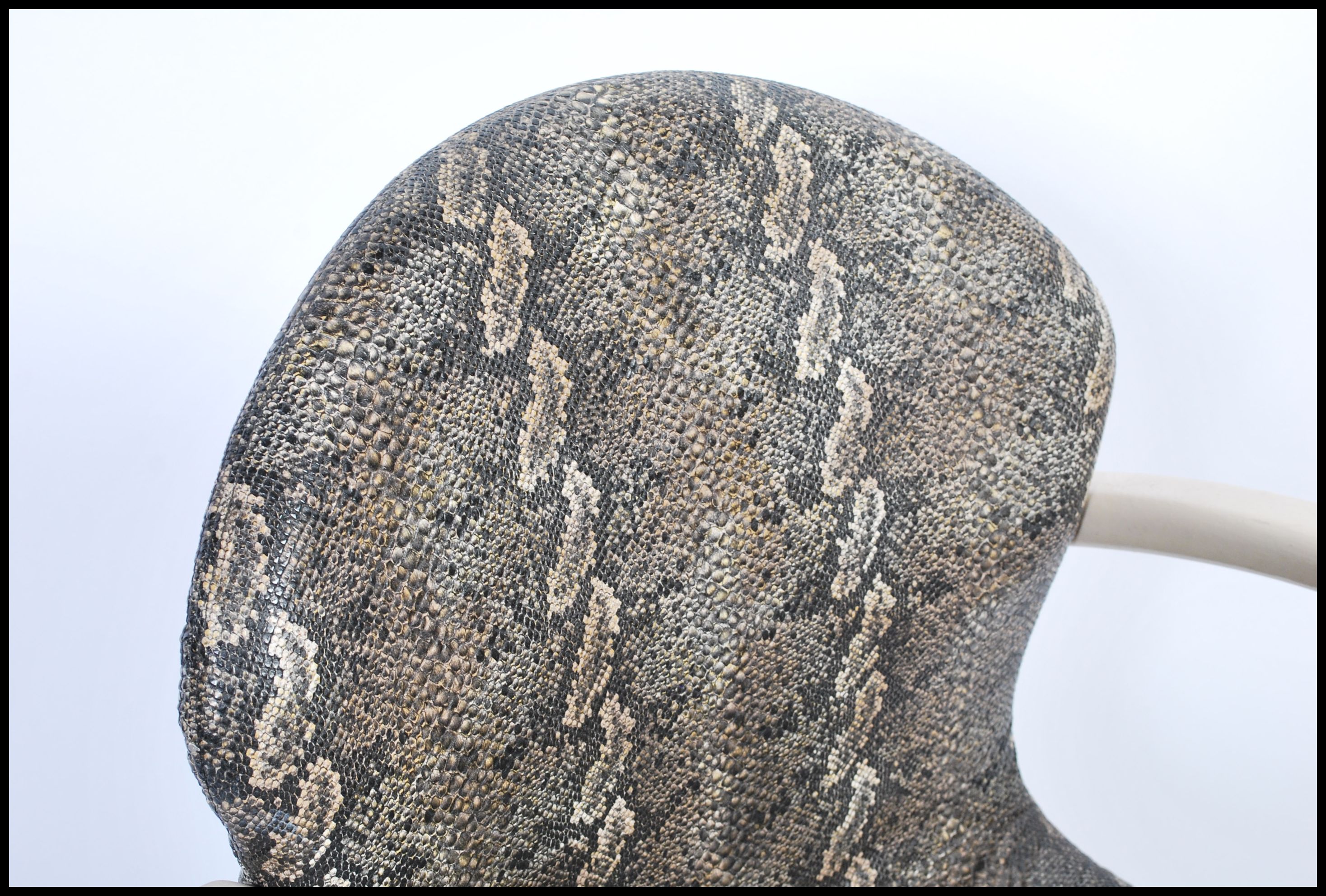 An unusual snakeskin upholstered 1970's office swivel chair having been removed from a Parisian - Image 4 of 5