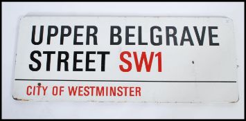 A rare and original 20th century enamel London street sign for Upper Belgrave Street SW1 - City of
