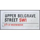 A rare and original 20th century enamel London street sign for Upper Belgrave Street SW1 - City of