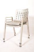 A set of four 20th century  MEWA ` Land i` aluminium chairs designed by Hans Coray. Pierced circles,
