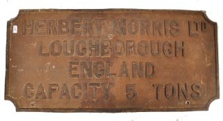 A large 19th  / early 20th century cast iron manufacturers plaque with central notation for