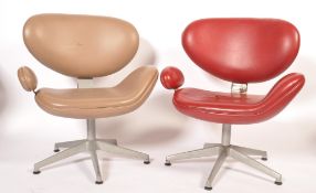 A pair of Scandinavian 20th century retro vintage swivel desk / office chairs of unusual form, the