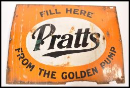 A large vintage 20th century Pratts ' Fill Here from the Golden Pump ' large enamel sign by