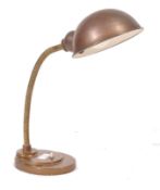 A vintage mid 20th century industrial Gooseneck desk lamp with a steel pendant shade, cast iron base