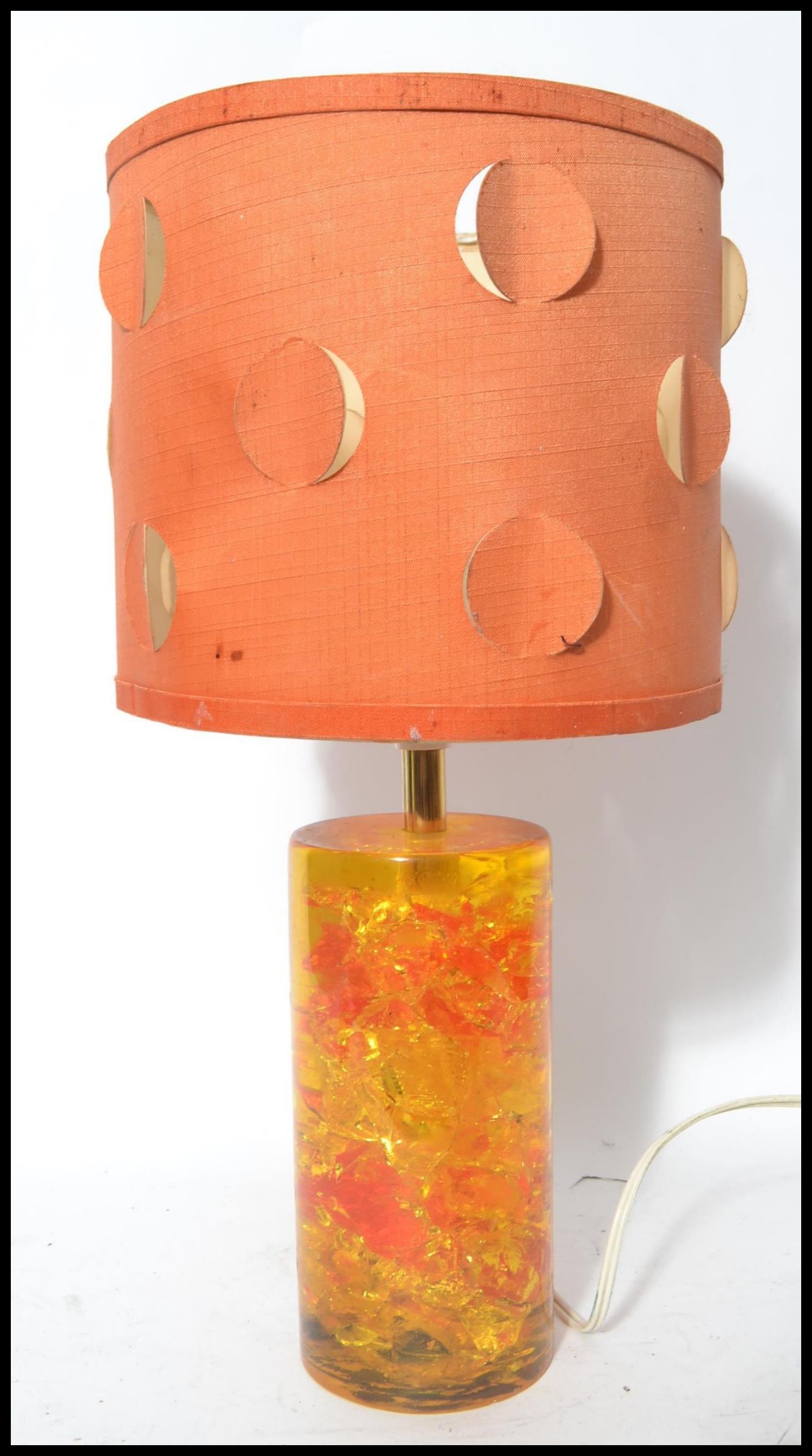 A retro vintage mid 20th century Shatterline amber type resin lamp base in orange having a - Image 4 of 6