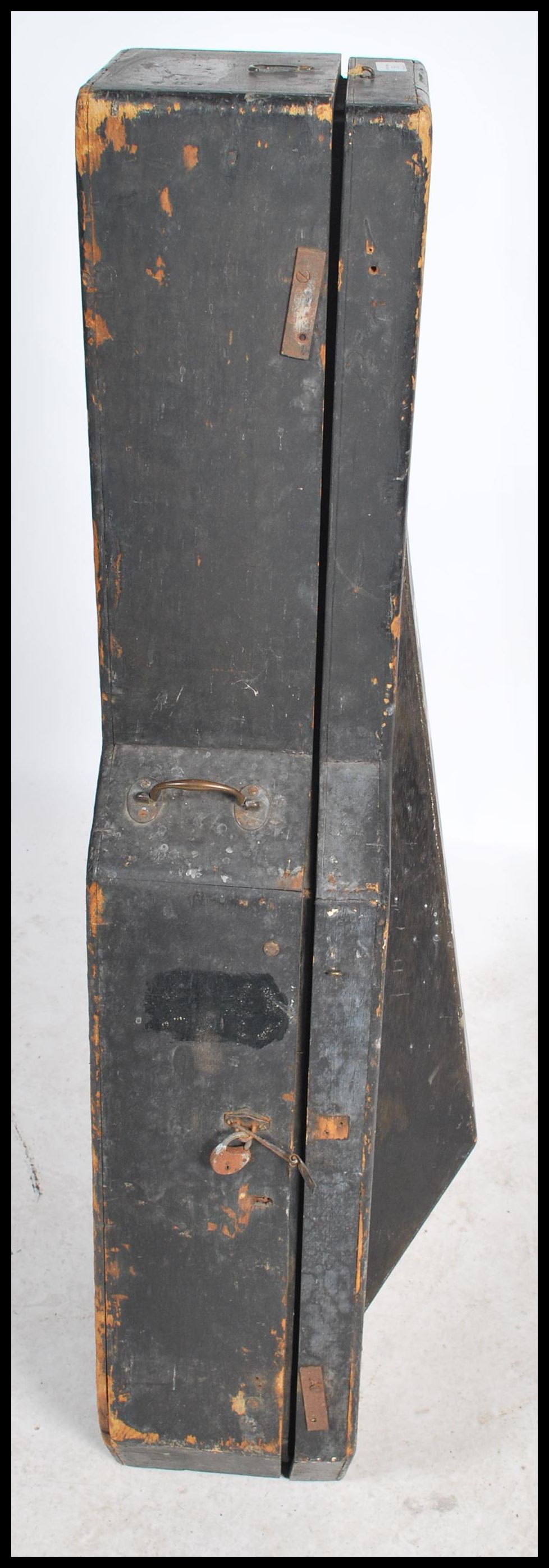 A decorative unusual early 20th century wooden cello case of ebonised finish having a lined - Image 8 of 8