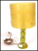 A mid century retro Shatterline table lamp / desk lamp having green shatterline sectional upright