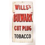 An early 20th century Industrial shop enamel advertising sign for Will's Bulwark Cut Plug Tobacco.