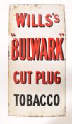 An early 20th century Industrial shop enamel advertising sign for Will's Bulwark Cut Plug Tobacco.