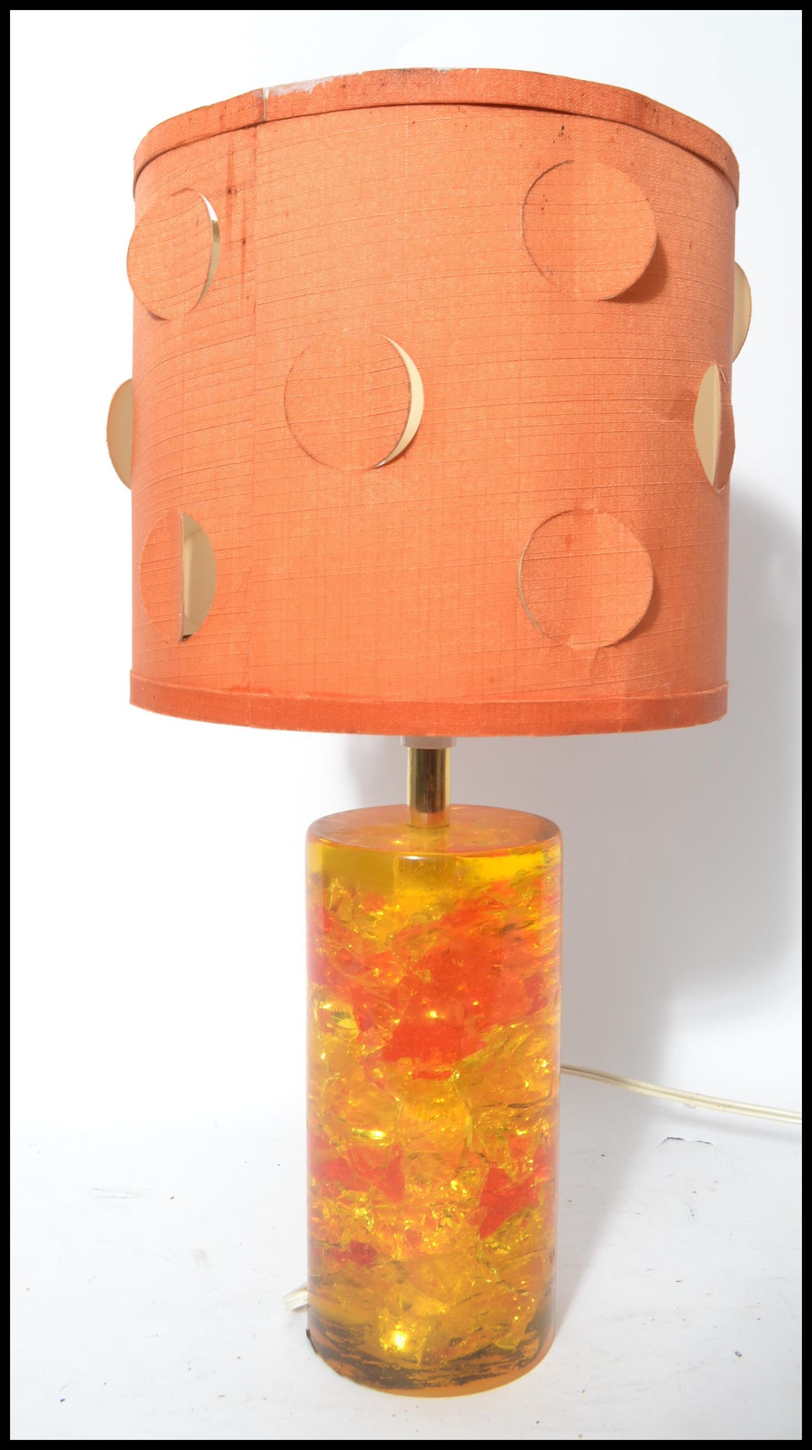 A retro vintage mid 20th century Shatterline amber type resin lamp base in orange having a - Image 2 of 6