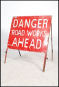 A 1960's enamel Industrial road sign. The red painted sign with red ground and white notation