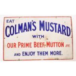 An original early 20th century Industrial shop advertising enamel sign for Colmans mustard. White