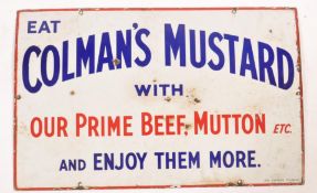 An original early 20th century Industrial shop advertising enamel sign for Colmans mustard. White