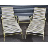 A rare pair of mid century American pool / garden loungers in stunning banana yellow colour. Metal
