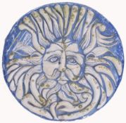 A 20th century  large and unusual Fibreglass cast circular roundel wall emblem of Bladud's head from