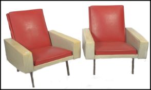 After Joseph-André Motte - A pair of 1960's two tone crimson red and ash grey leather type wedge