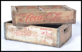 2 retro mid century Coca-Cola American wooden storage crates - bottle crates with original