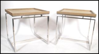 A modern pair of  industrial / modernist designed coffee / side tables in the manner of Merrow