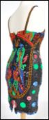 A stunning retro 20th century ladies sequin dress by Frank Usher, decorated in vibrant colours and