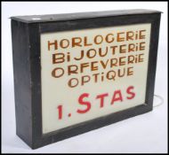 A rare 1930's large French double sided tin and glass light box / light up shop sign. The white