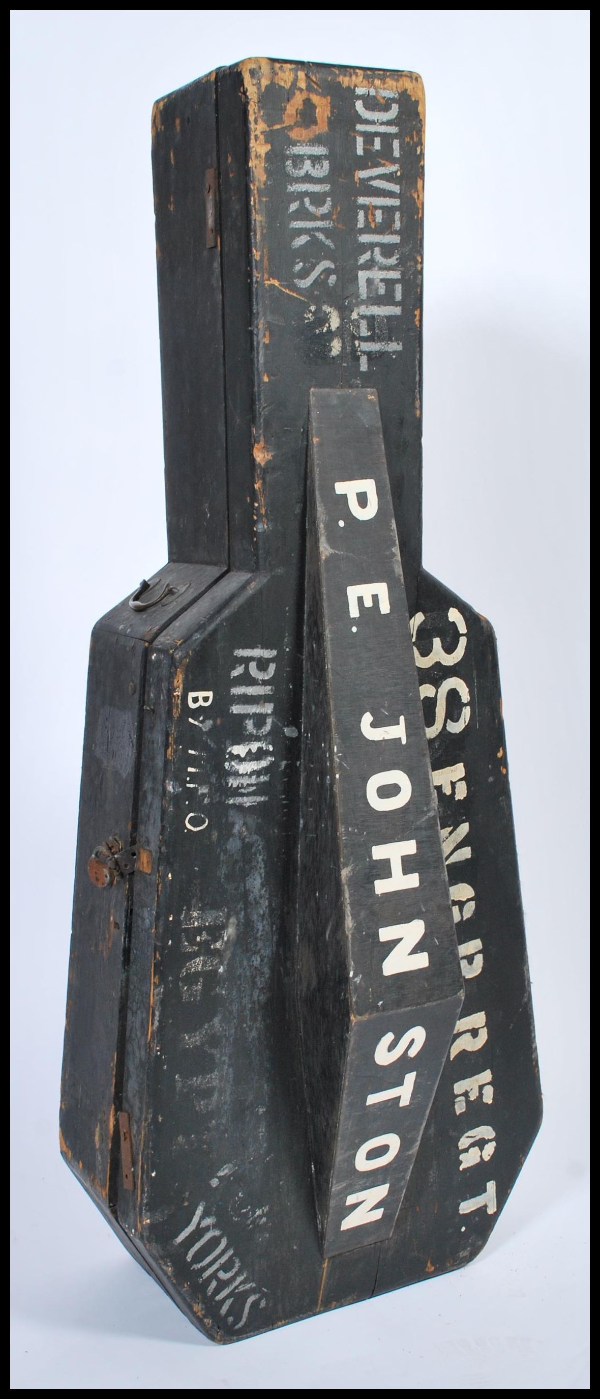 A decorative unusual early 20th century wooden cello case of ebonised finish having a lined - Image 2 of 8