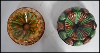 2 19th century Majolica drip glazed spittoons, bot