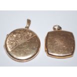 Two hallmarked 9ct gold locket pendants. Hallmarke