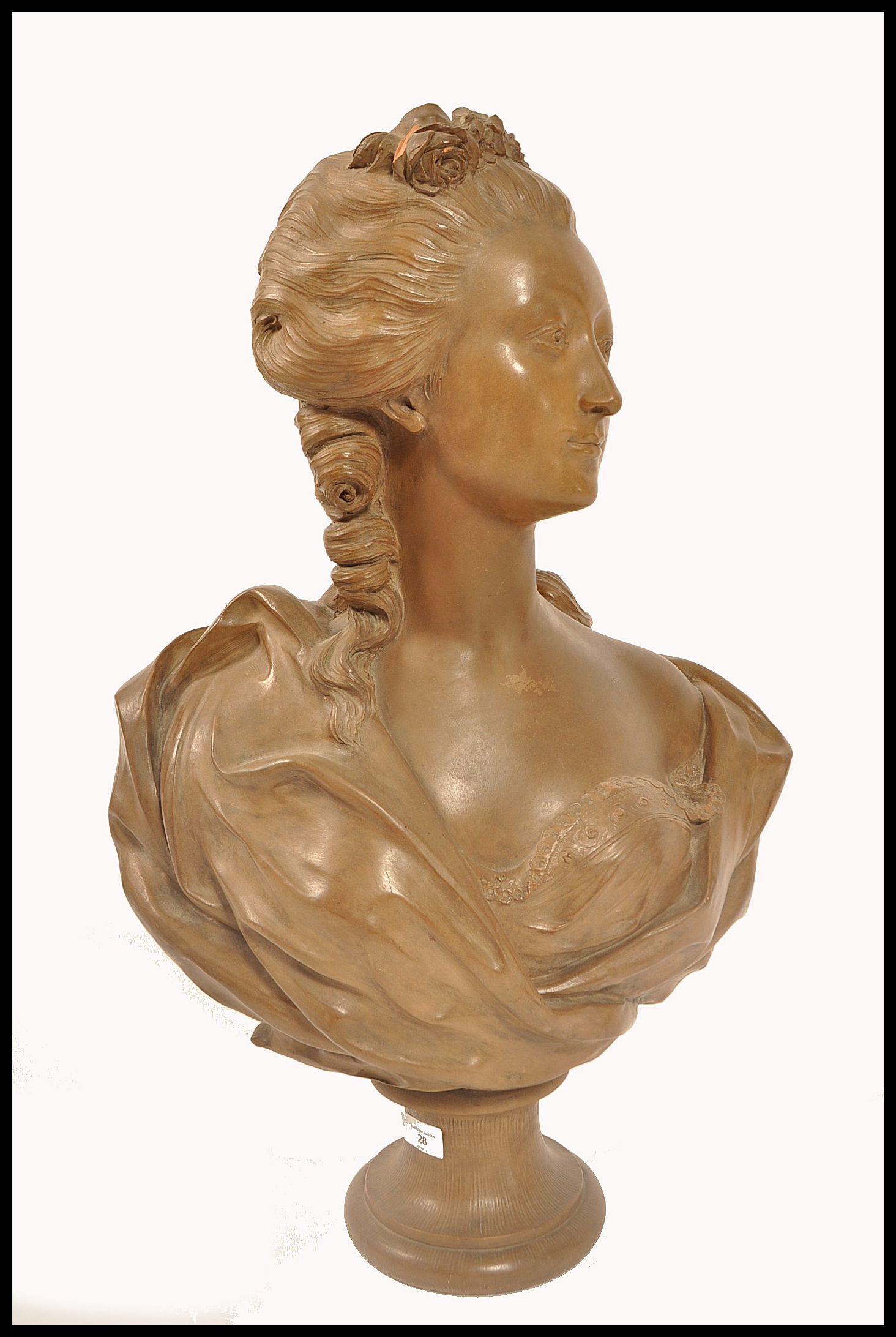 A believed early 19th century large terracotta bust study of a maiden in the manner of Augustin