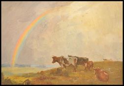 WILLIAM EVANS LINTON ( 1878- ? ) ' First Sign ' English school oil on board of cattle underneath a