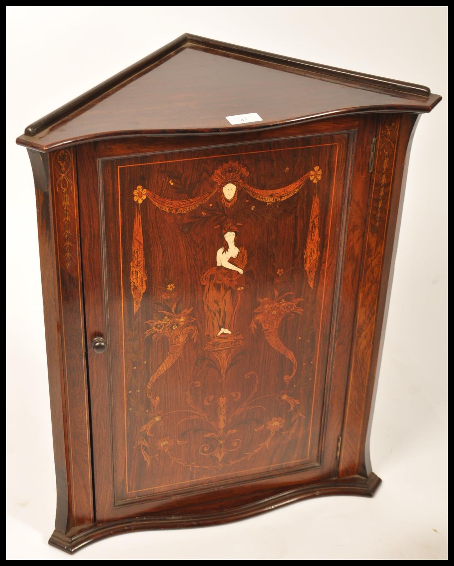 A 19th century rosewood marquetry and bone inlaid hanging corner cabinet. The door with stunning - Image 8 of 8