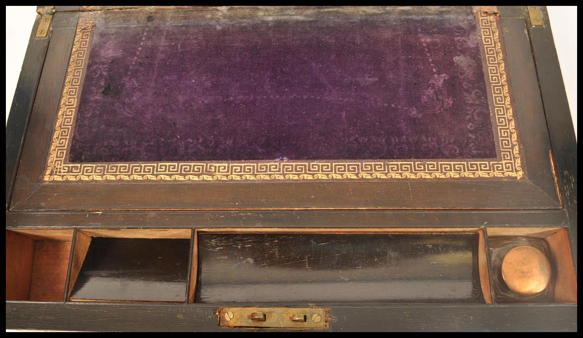 A 19th century walnut tunbridge inlaid dome top writing box. The inlaid tunbridge marquetry - Image 10 of 13