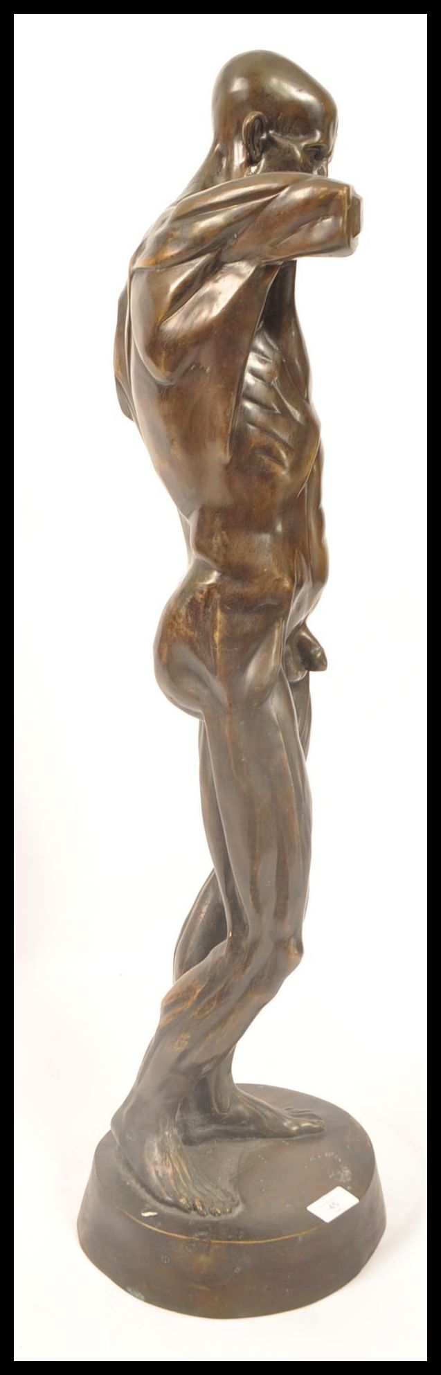 A 20th century large Italian nude bronze statue of an anatomical man in manner of Leonardo Da Vinci. - Image 5 of 5
