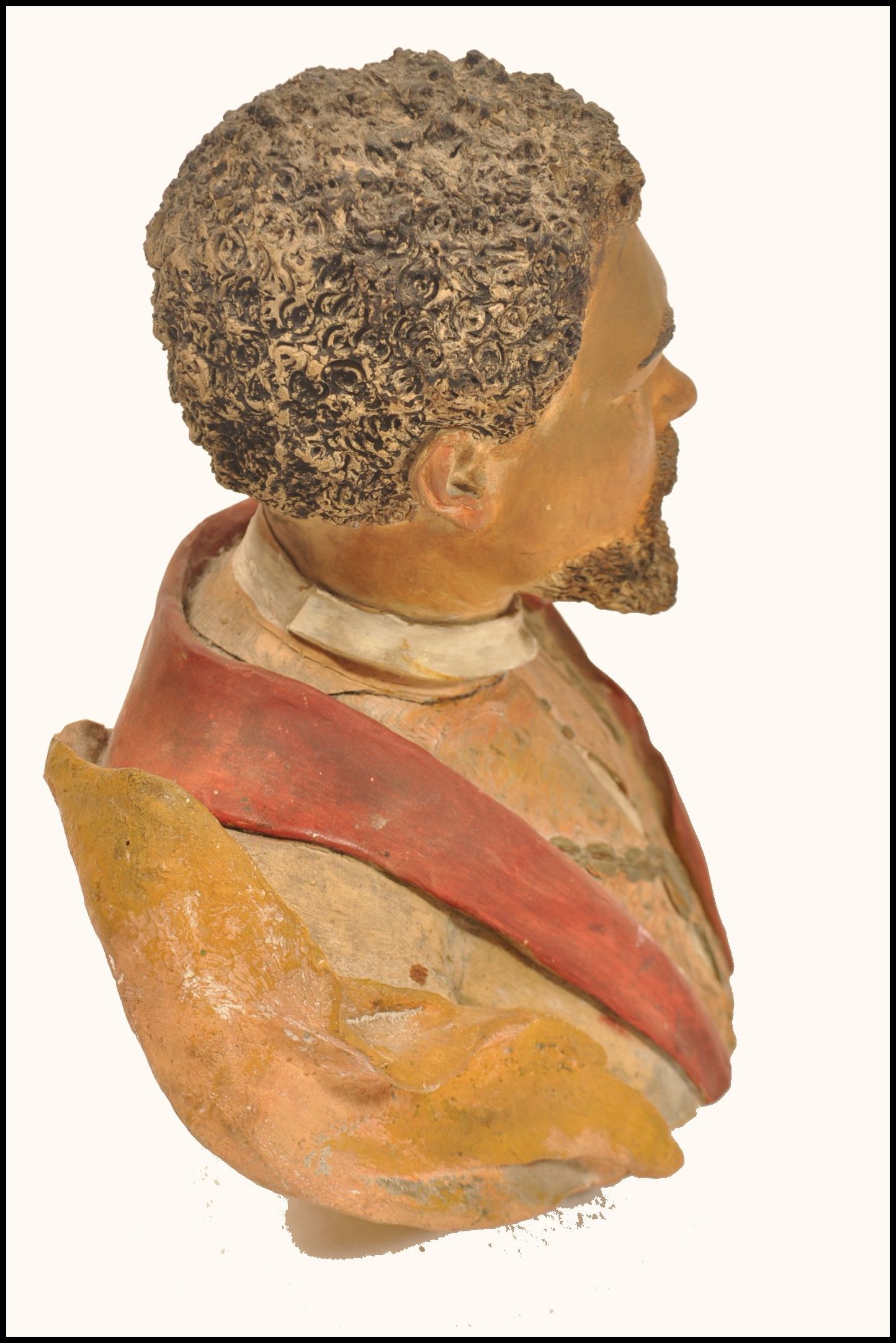 A 19th century Victorian Goldscheider terracotta sculpture bust of a Blackamoor highly detailed with - Image 6 of 8