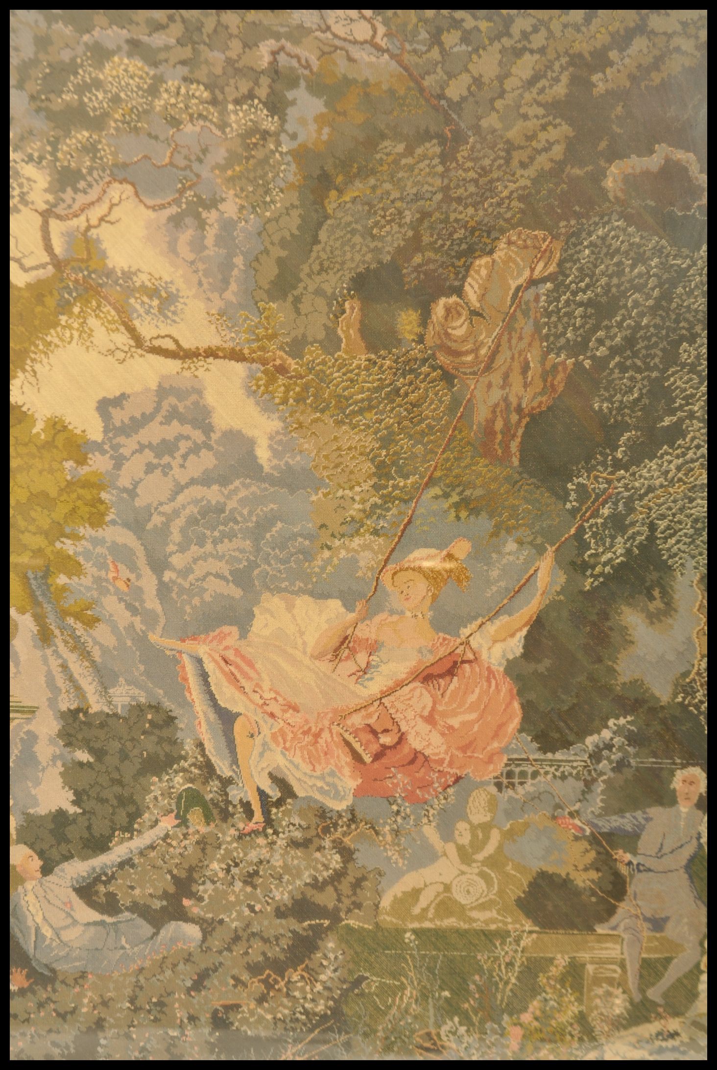 An impressive large 19th century tapestry - needlepoint framed panel in the manner of Jean-Honoré