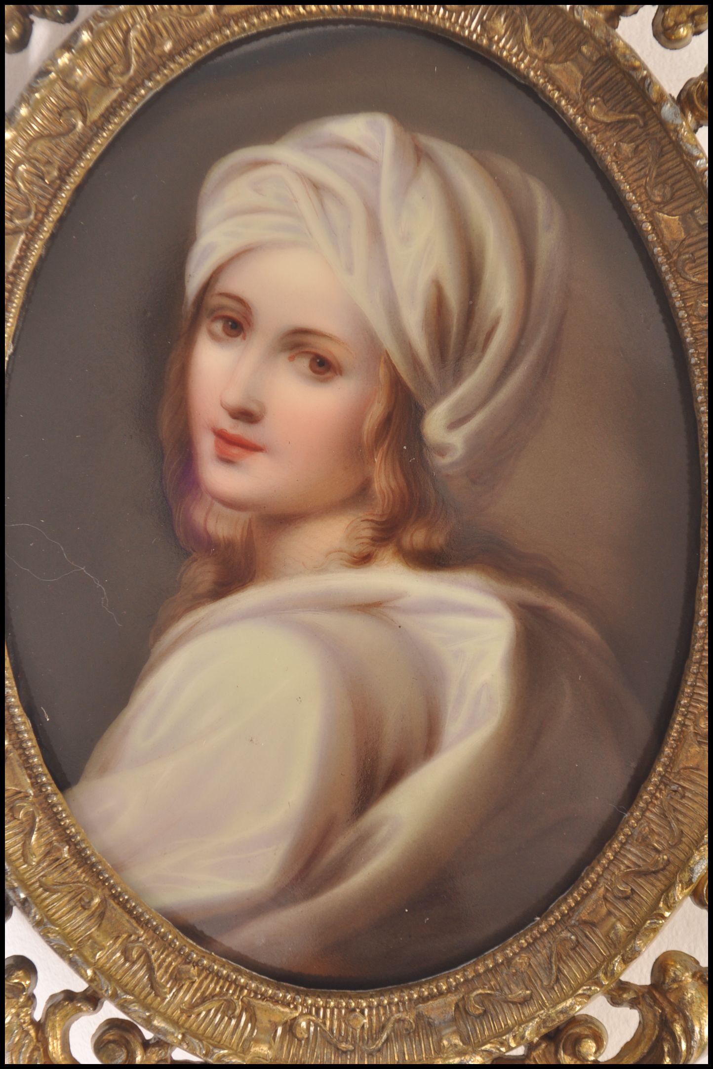 A German Berlin Porcelain Plaque, late 19th century, painted with a bust portrait of Beatrice