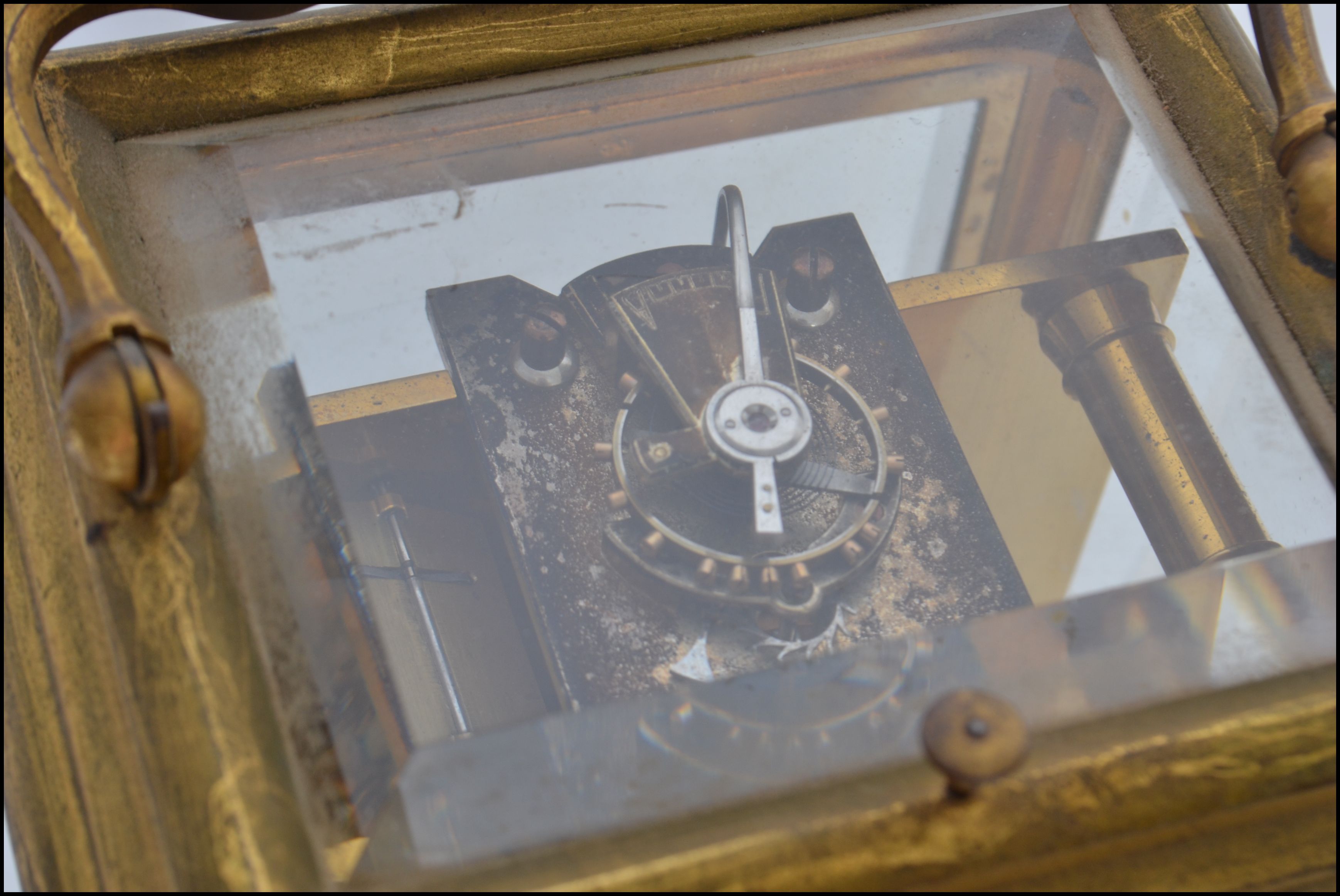 A large 19th century Dent of 61 Strand, London gilt brass framed French carriage clock.  The case - Image 6 of 8