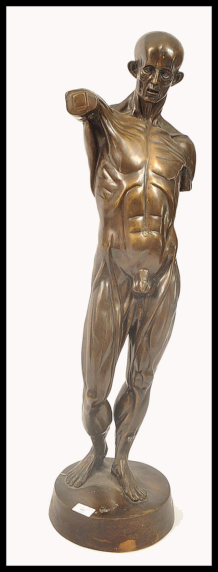 A 20th century large Italian nude bronze statue of an anatomical man in manner of Leonardo Da Vinci.