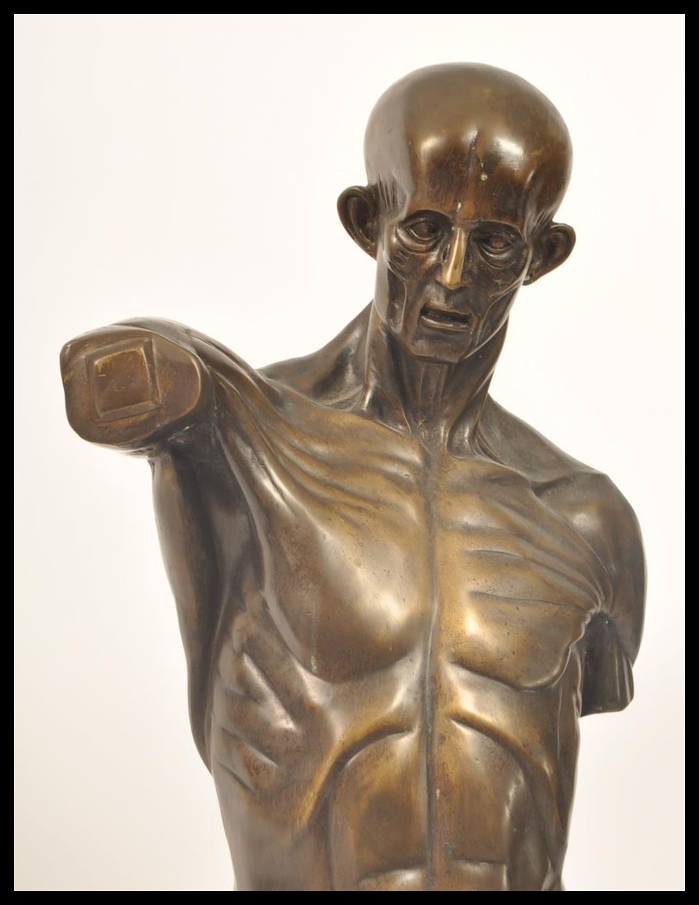 A 20th century large Italian nude bronze statue of an anatomical man in manner of Leonardo Da Vinci. - Image 2 of 5