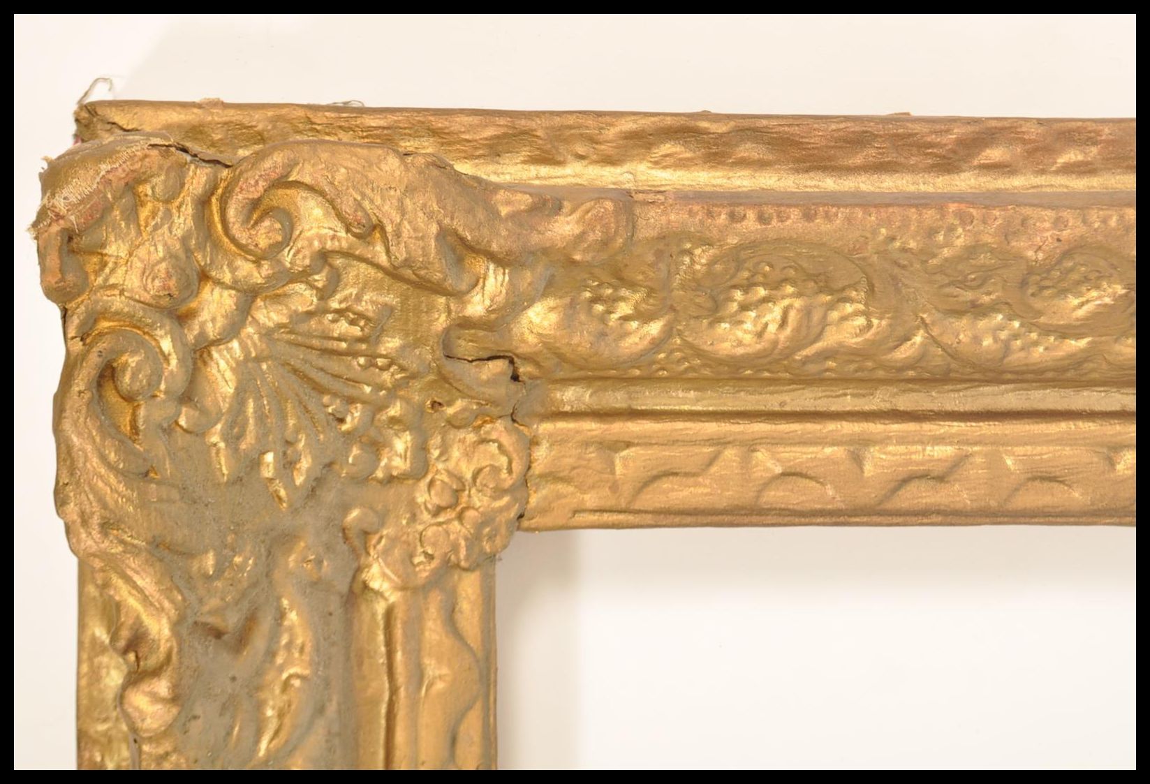 A 19th century good papier mache gilded rococo mirror - picture frame. Of angled cushion form with - Image 2 of 6