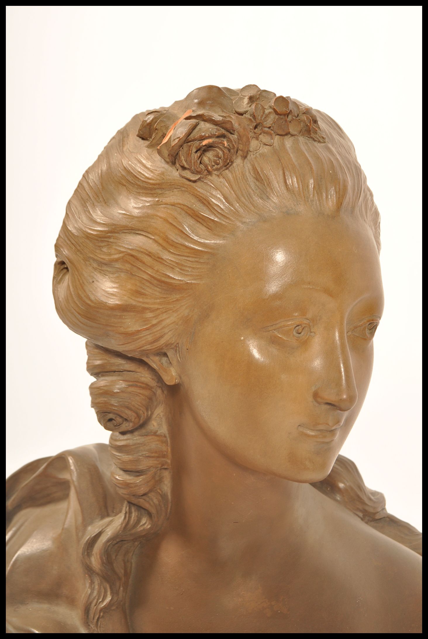 A believed early 19th century large terracotta bust study of a maiden in the manner of Augustin - Image 2 of 8