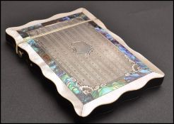 A 19th Century Victorian tortoiseshell, silver, abalone shell and mother of peal rectangular card