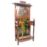 A 19th century Victorian Arts & Crafts mahogany hall stand / hallstand inset with bronze stylized